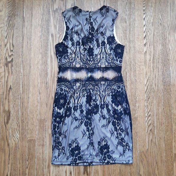 tan/black lace mini dress with see through waist - Picture 2 of 4